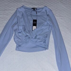 Fashion Nova Light Blue Twist Front Long Sleeve Top